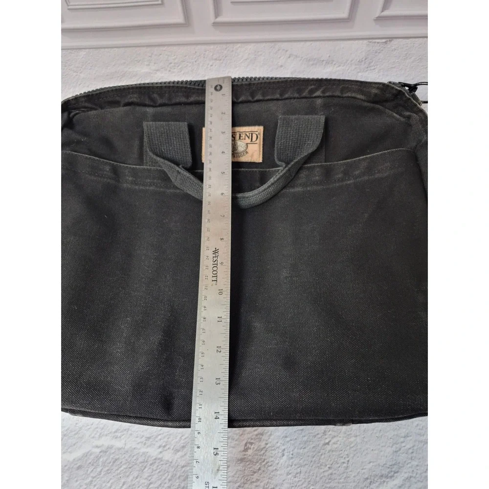 Lands End Square Rigger Black Canvas Briefcase Messenger Bag Mens YKK Zipper